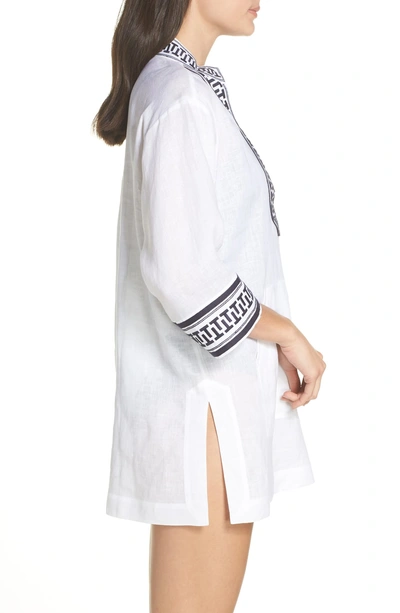 Shop Tory Burch Embroidered Cover-up Tunic In White/ Navy