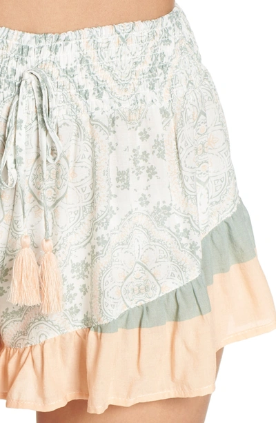 Shop Surf Gypsy Print Stripe Ruffle Cover-up Shorts In Mint/ Peach