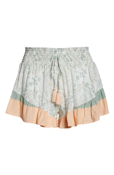 Shop Surf Gypsy Print Stripe Ruffle Cover-up Shorts In Mint/ Peach