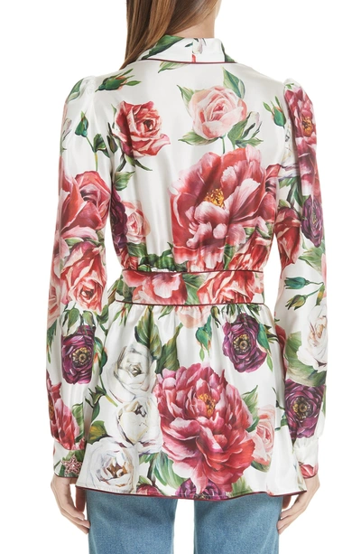 Shop Dolce & Gabbana Peony Print Silk Jacket In Peonie