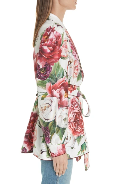 Shop Dolce & Gabbana Peony Print Silk Jacket In Peonie