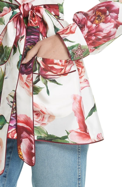 Shop Dolce & Gabbana Peony Print Silk Jacket In Peonie