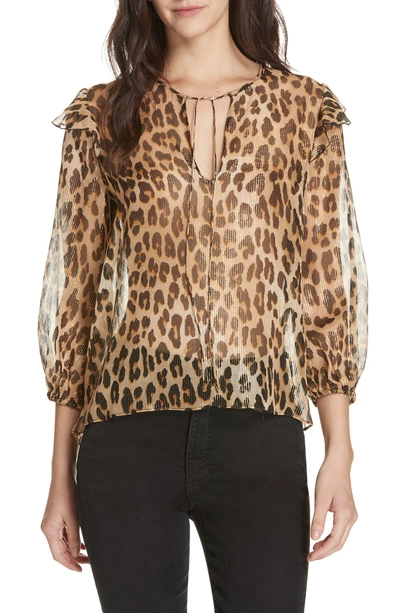 Shop Alice And Olivia Sissy Metallic Leopard Print Silk Blend Top In Spotted Leopard Multi