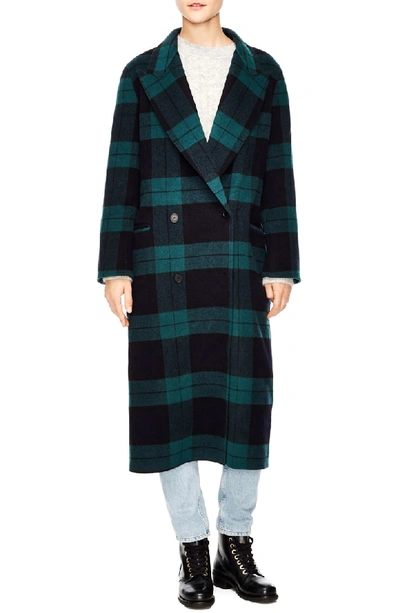 Sandro Windsor Tartan Pensee Wool Cotton Coat In Green ModeSens