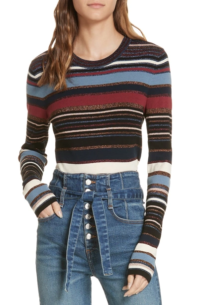 Shop Veronica Beard Palmas Metallic Stripe Sweater In Navy Multi