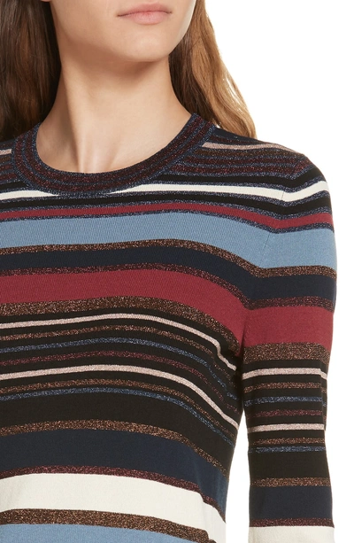 Shop Veronica Beard Palmas Metallic Stripe Sweater In Navy Multi