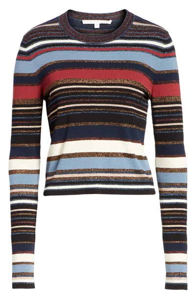 Shop Veronica Beard Palmas Metallic Stripe Sweater In Navy Multi