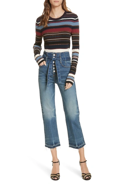 Shop Veronica Beard Palmas Metallic Stripe Sweater In Navy Multi