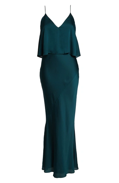 Shop Shona Joy Luxe Frilled Bodice Bias Cut Gown In Emerald