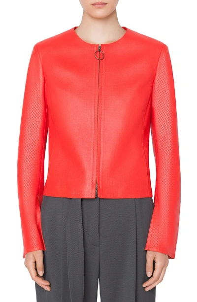 Shop Akris Punto Perforated Leather Jacket In Rosso Forte