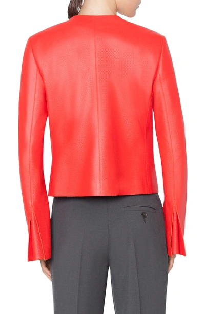 Shop Akris Punto Perforated Leather Jacket In Rosso Forte
