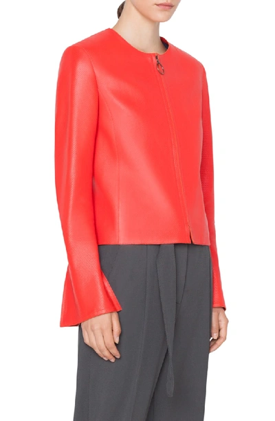 Shop Akris Punto Perforated Leather Jacket In Rosso Forte