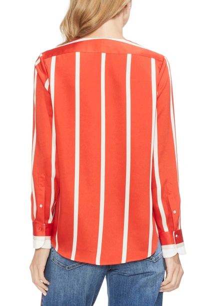 Shop Vince Camuto Stripe Faux Wrap Top In Mandarin Red