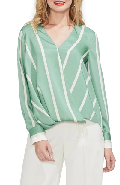 Shop Vince Camuto Stripe Faux Wrap Top In Green Bay