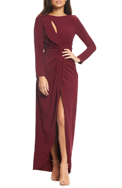 Shop Dress The Population Naomi Twisted Gown In Burgundy