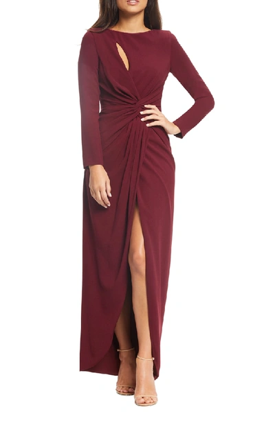 Shop Dress The Population Naomi Twisted Gown In Burgundy