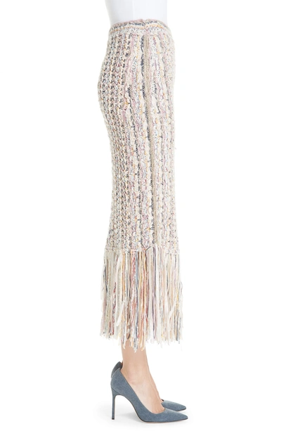 Shop Adam Lippes Fringe Hem Tweed Skirt In Ivory/ Pink Multi
