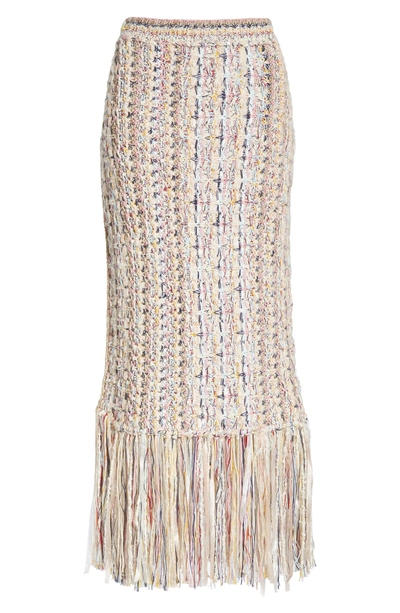 Shop Adam Lippes Fringe Hem Tweed Skirt In Ivory/ Pink Multi