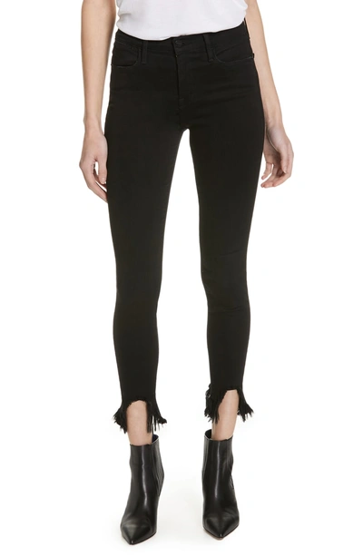 Shop Frame Le High Shredded Curved Hem Skinny Jeans In Blackfish