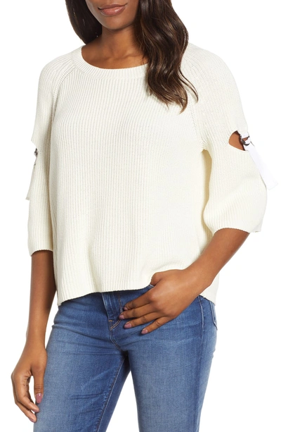 Shop 1.state Keyhole Cutout Sleeve Sweater In Antique White