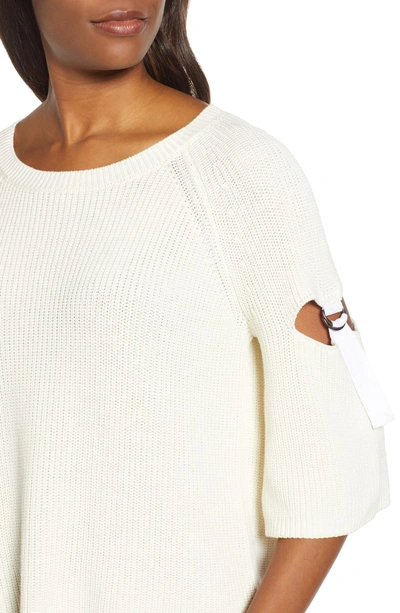 Shop 1.state Keyhole Cutout Sleeve Sweater In Antique White