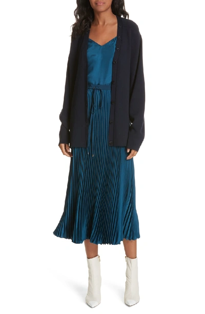 Shop Tibi Mendini Twill Pleated Skirt In Teal Blue