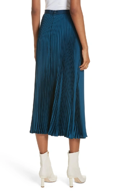 Shop Tibi Mendini Twill Pleated Skirt In Teal Blue