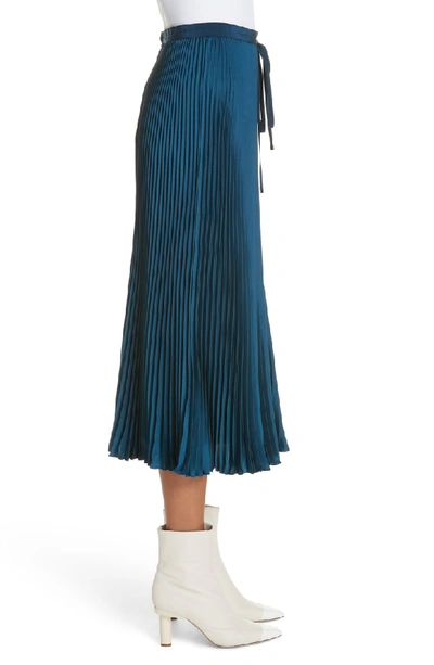 Shop Tibi Mendini Twill Pleated Skirt In Teal Blue