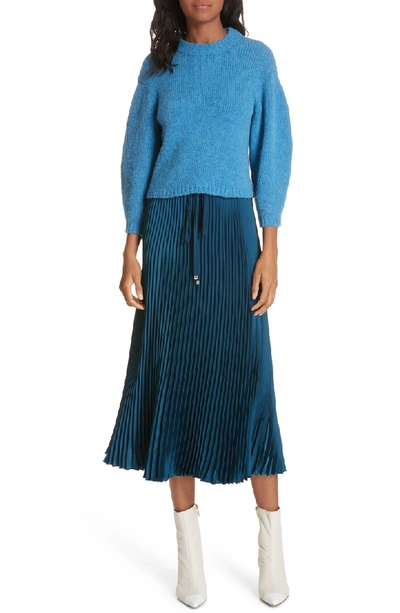Shop Tibi Mendini Twill Pleated Skirt In Teal Blue