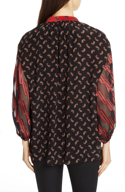 Shop Alice And Olivia Blouson Sleeve Mixed Print Top In Ditsy Paisley Black/ Multi