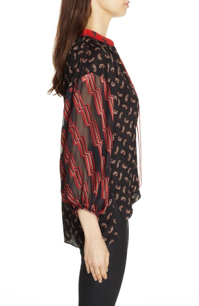 Shop Alice And Olivia Blouson Sleeve Mixed Print Top In Ditsy Paisley Black/ Multi