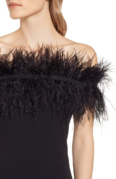 Shop Vince Camuto Feather Trim Off The Shoulder Dress In Rich Black