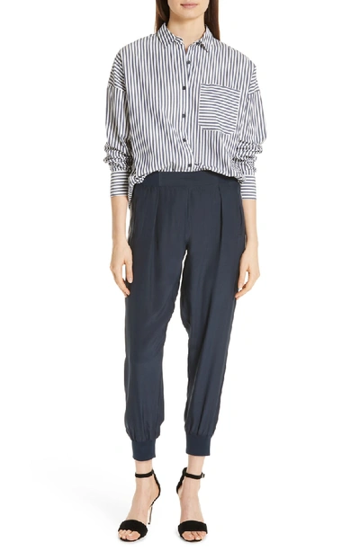 Shop Atm Anthony Thomas Melillo Side Stripe Silk Pants In Midnight