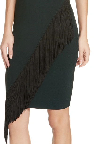 Shop Milly Angled Fringe Body-con Dress In Hunter Green