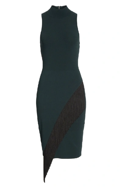 Shop Milly Angled Fringe Body-con Dress In Hunter Green