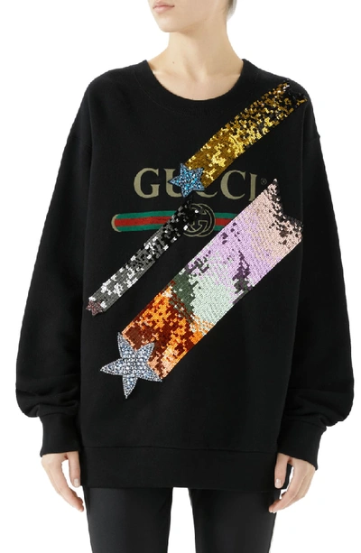 Shop Gucci Lightning Sequin Logo Sweatshirt In Black