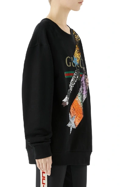Shop Gucci Lightning Sequin Logo Sweatshirt In Black