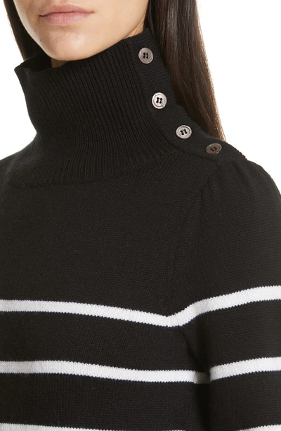 Shop Co Button Shoulder Stripe Wool & Cashmere Sweater In Black/ White
