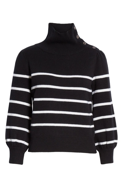 Shop Co Button Shoulder Stripe Wool & Cashmere Sweater In Black/ White