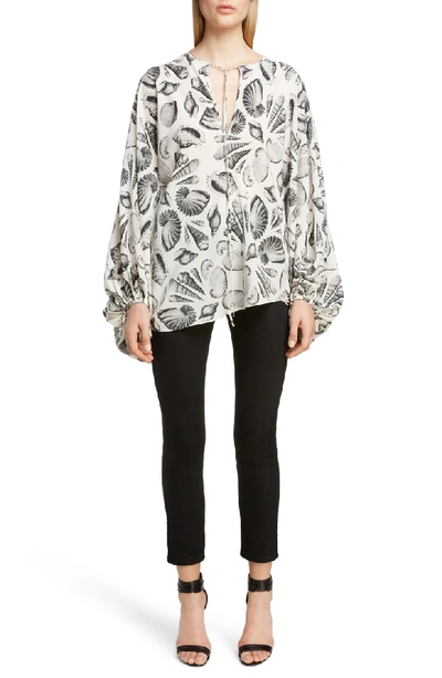 Shop Alexander Mcqueen Shell Print Silk Blouse In Ivory Black