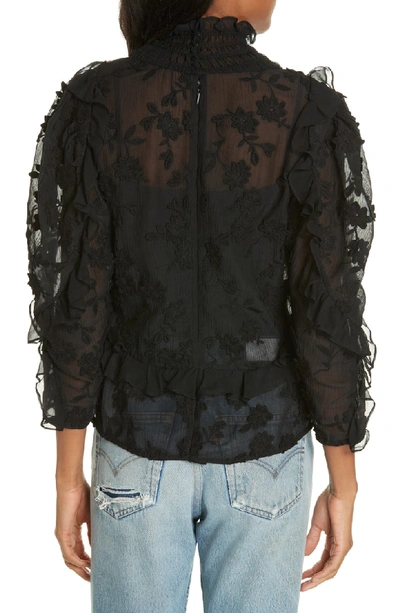 Shop Rebecca Taylor Ruffle Embroidered Silk Top In Black