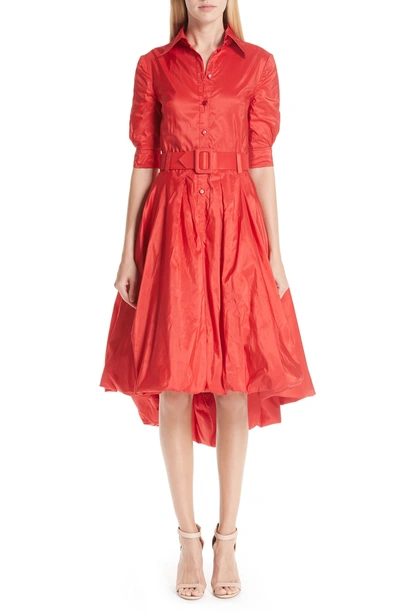 Shop Oscar De La Renta Bubble Hem Silk Dress In Scl-scarlet