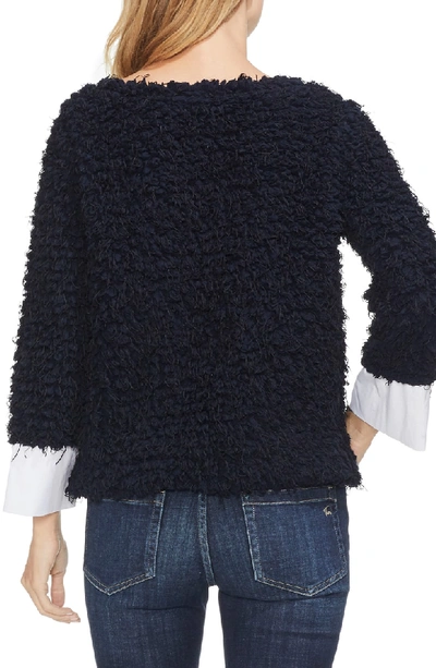 Shop Vince Camuto Woven Cuff Popcorn Knit Top In Classic Navy