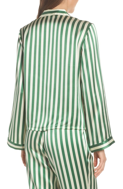 Shop Morgan Lane Ruthie Silk Stripe Pajama Top In Emerald