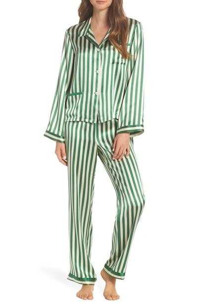 Shop Morgan Lane Ruthie Silk Stripe Pajama Top In Emerald