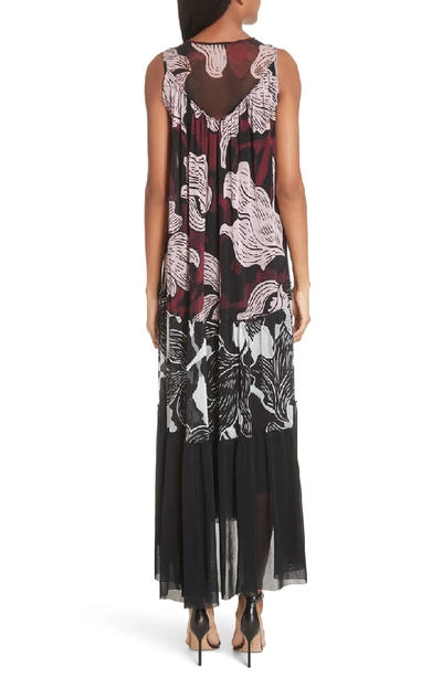 Shop Fuzzi Mixed Deco Flower Print Tulle Maxi Dress In Vino