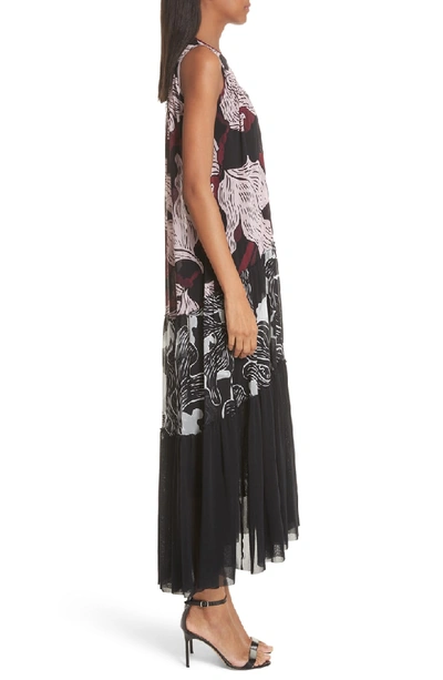 Shop Fuzzi Mixed Deco Flower Print Tulle Maxi Dress In Vino