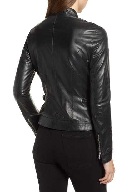 Shop Lamarque Lambskin Leather Biker Jacket In Black