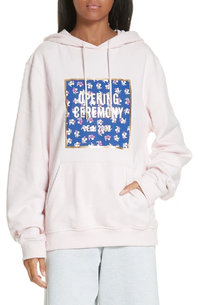 Shop Opening Ceremony Floral Box Logo Hoodie In Pink Salt