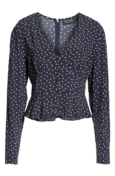 Shop The Fifth Label Amore Heart Print Peplum Top In Navy/ White Heart